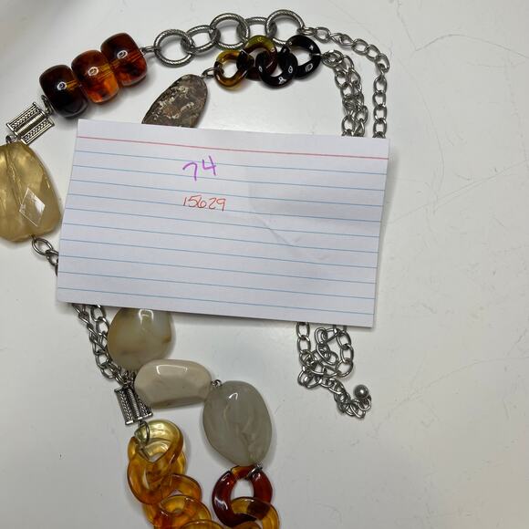 Chico's silver tone beaded necklace signed costume jewelry yellow red resin - Picture 10 of 11